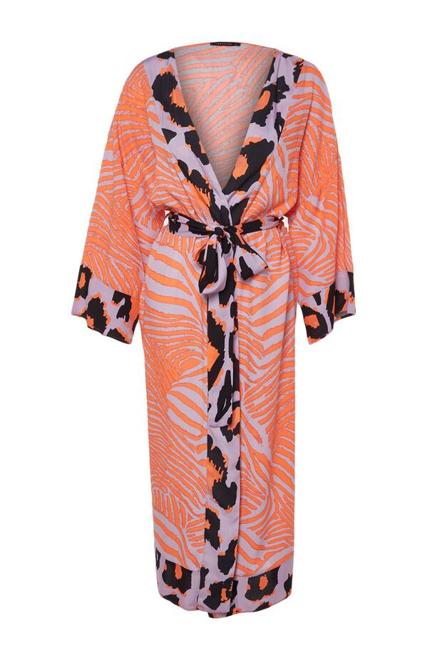 Leopard Print Woven Maxi Beach Belted Kimono & Kaftan