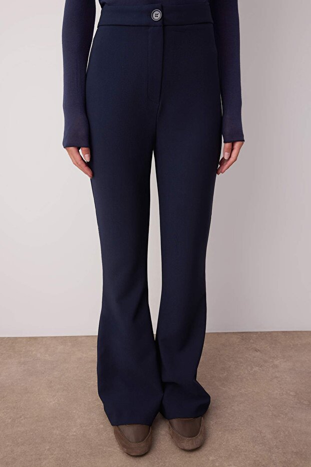 Navy Blue Spanish-Style Flare Bootcut Woven Pants