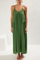Green Woven Accessory Detailed Maxi Beach Dress