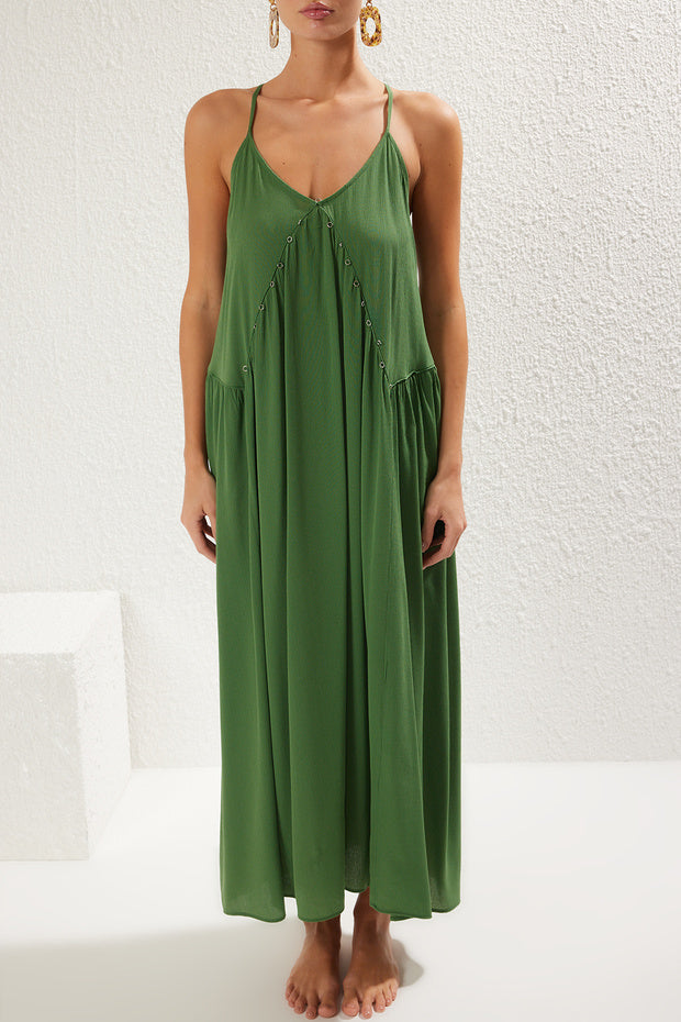 Green Woven Accessory Detailed Maxi Beach Dress