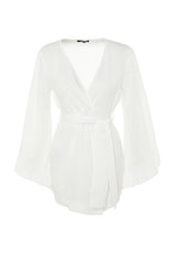 Ecru Woven Beach Mini Belted Kimono & Kaftan