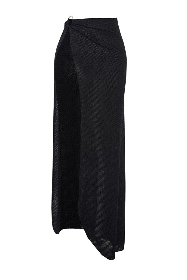 Black Woven Slit Maxi Beach Skirt