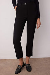 Black Basic Cigarette Narrow Leg Woven Fabric Trousers