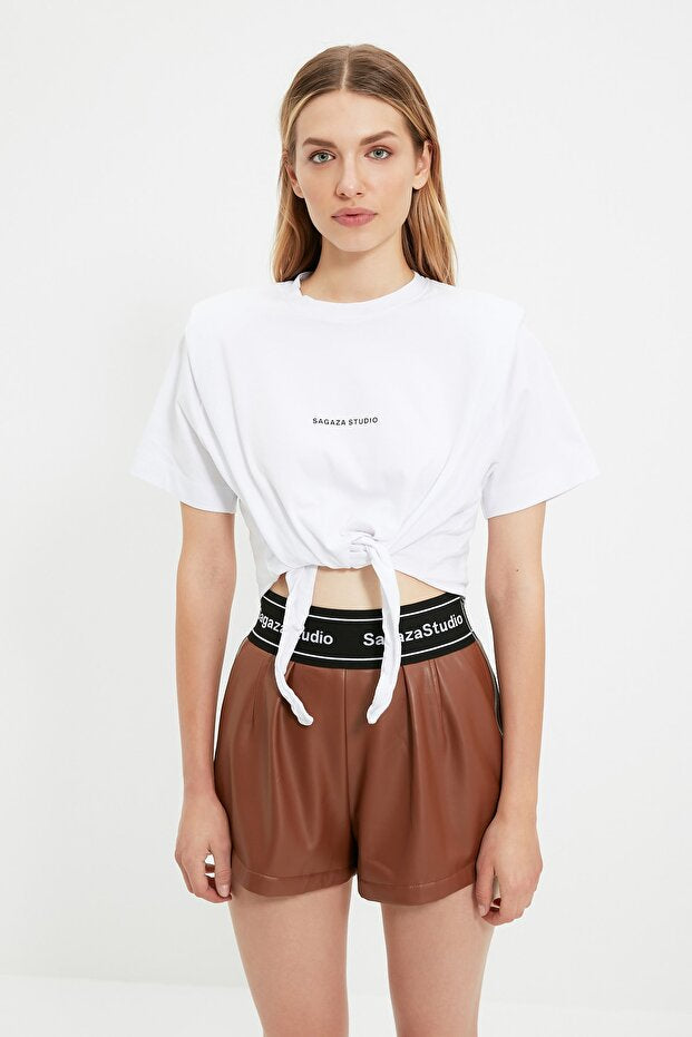 White Slogan Knitted T-Shirt