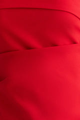 Red Strapless Fitted Draped Woven Blouse