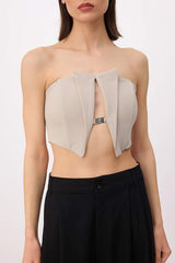 Straight Strapless Sleeveless Cut-Out Woven Polyviscose Chic/Evening Bustier
