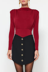 Burgundy Ruched Snap-Button Knit Bodysuit