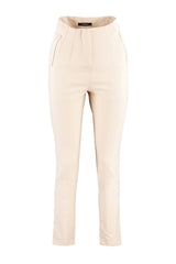 Beige Cigarette-Fit Pleated High-Waisted Ankle-Length Woven Pants