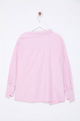 Pink-Collar Striped Woven Shirt with Detailed Design
