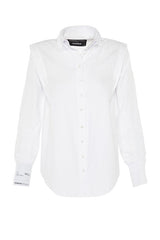 White Woven Poplin Shirt with Gathered Details