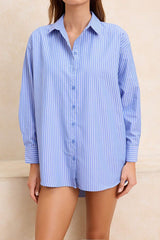 Striped Woven Maxi Beachwear Shirt