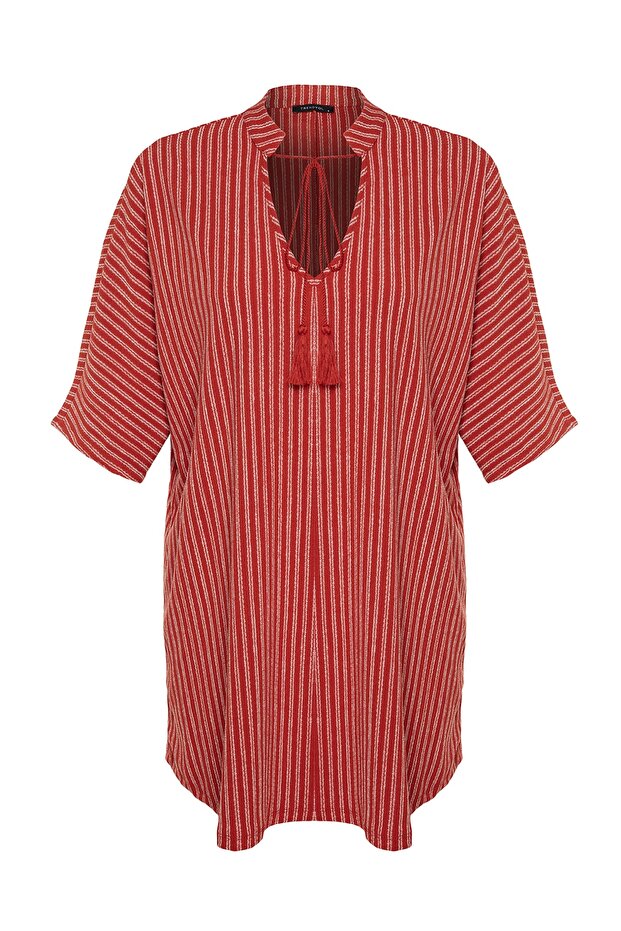 Striped Knitted Tassel Beach Mini Dress