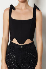 Black Crop Underwired Woven Bustier