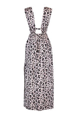 Leopard Print Woven Slit Maxi Beachwear Dress