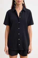 Black Woven Beach Shirt-Shorts Set