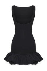 Black Balloon Skirt with Detailed Design Lined with Shorts Woven Short Evening Gown for Graduation