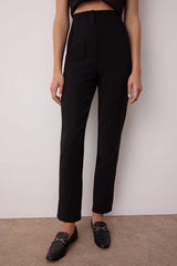 Black Cigarette-Fit Pleated High-Waisted Ankle-Length Woven Pants