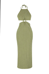 Striped Knitted Accessory Detailed Beach Midi Dress