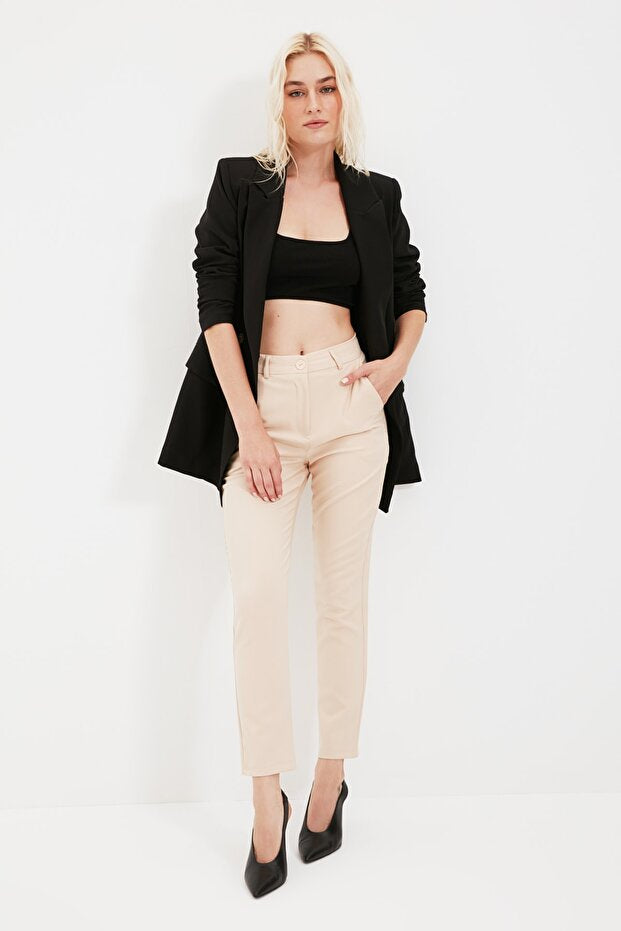 Stone Basic Cigarette Slim-Fit Woven Fabric Pants