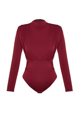 Burgundy Ruched Snap-Button Knit Bodysuit