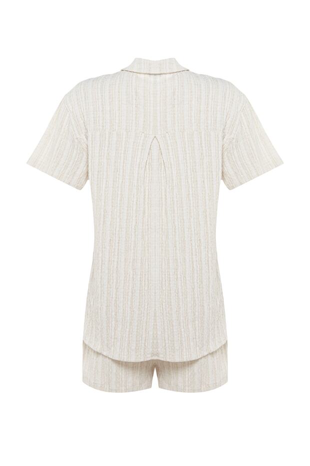 Ecru Woven Beach Shirt-Shorts Set