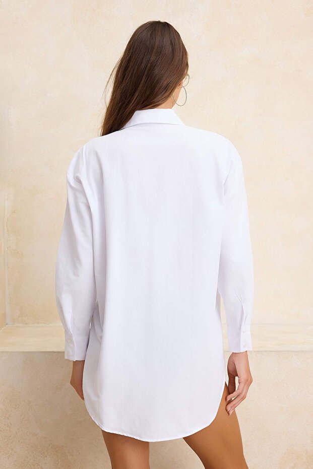 White Woven Maxi Beachwear Shirt