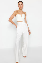 Ecru Corset Detail Woven Trousers