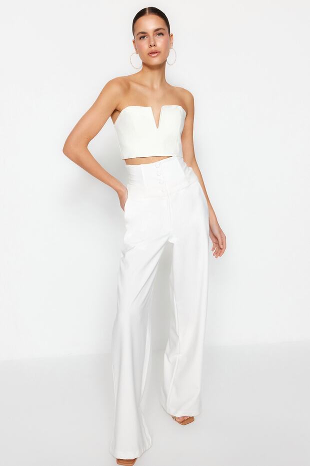 Ecru Corset Detail Woven Trousers