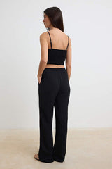 Black Textured Blouse and Pants Beach Set