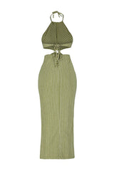Striped Knitted Accessory Detailed Beach Midi Dress