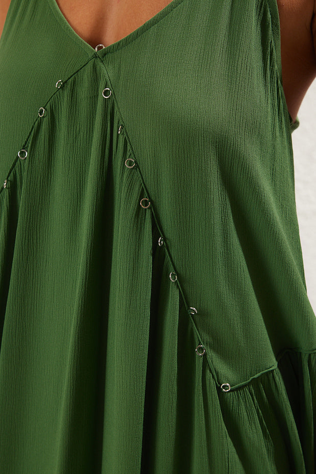 Green Woven Accessory Detailed Maxi Beach Dress