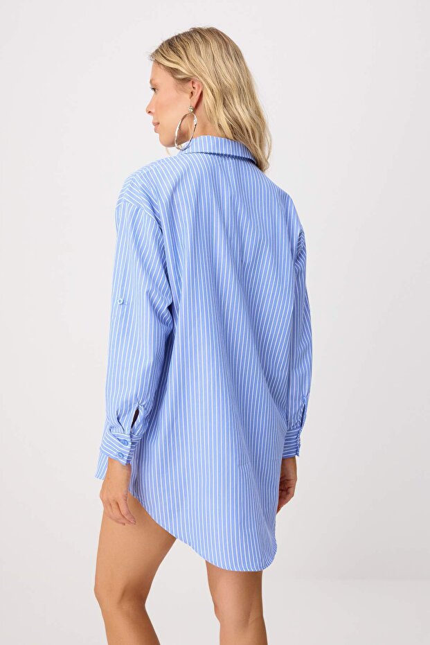 Striped Woven Maxi Beachwear Shirt