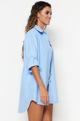 Light Blue Woven Beach Shirt