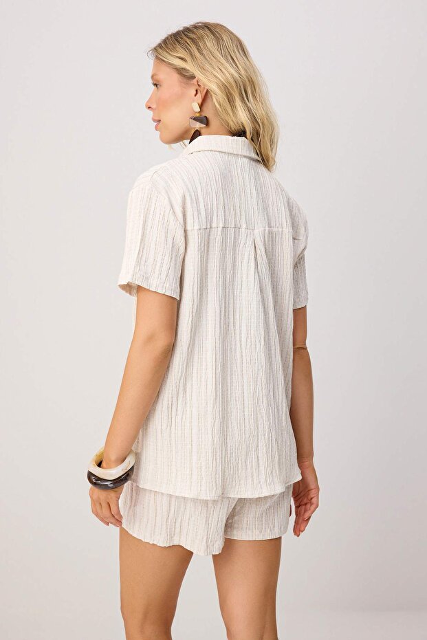 Ecru Woven Beach Shirt-Shorts Set