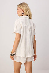Ecru Woven Beach Shirt-Shorts Set