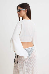 Ecru Ruffled Woven Beach Crop Top Blouse