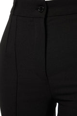 Black Straight-Leg High-Waisted Ribbed-Stitch Woven Pants