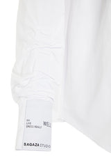 White Woven Poplin Shirt with Gathered Details