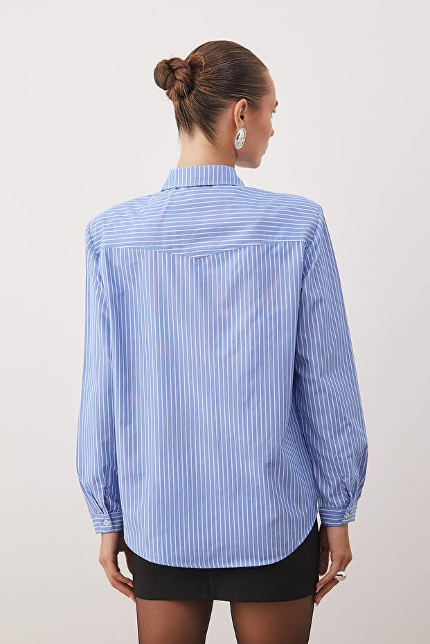White-Blue Pocket Detail Shirt