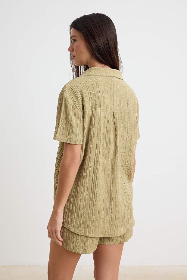 Green Woven Beach Shirt-Shorts Set