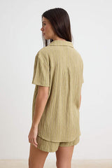 Green Woven Beach Shirt-Shorts Set