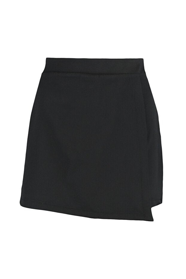 Black Double-Breasted Woven Shorts Skirt