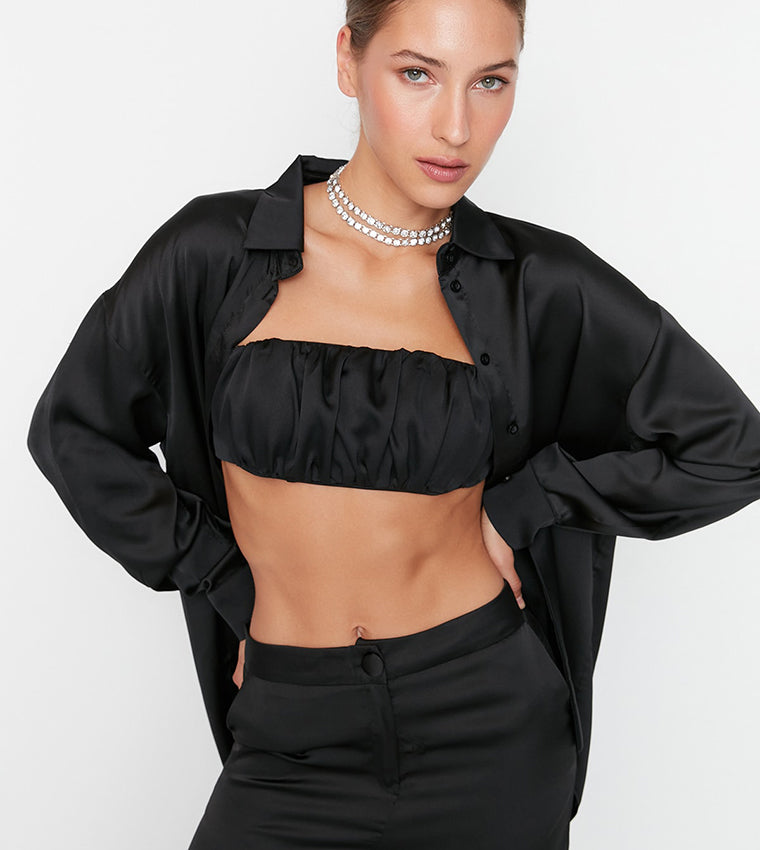 Ruched Satin Strapless Bustier