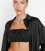 Ruched Satin Strapless Bustier