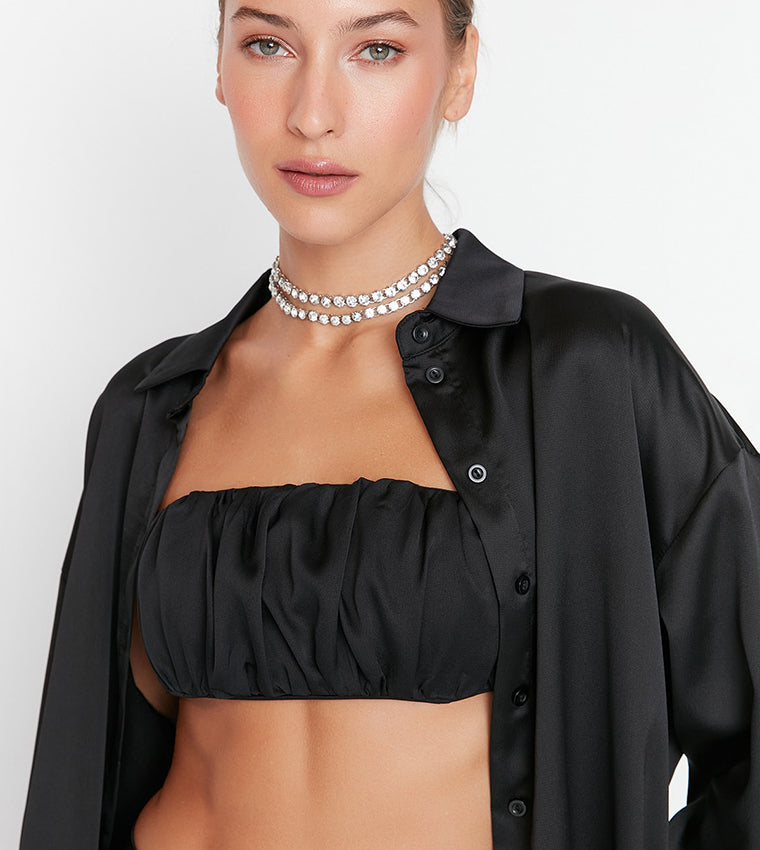 Ruched Satin Strapless Bustier