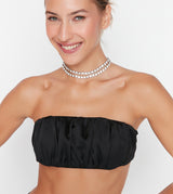 Ruched Satin Strapless Bustier