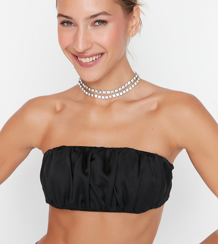 Ruched Satin Strapless Bustier
