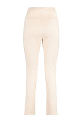Beige Cigarette-Fit Pleated High-Waisted Ankle-Length Woven Pants