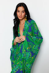 Tropical Patterned Wide Fit Maxi Woven Shirred Beach Dress