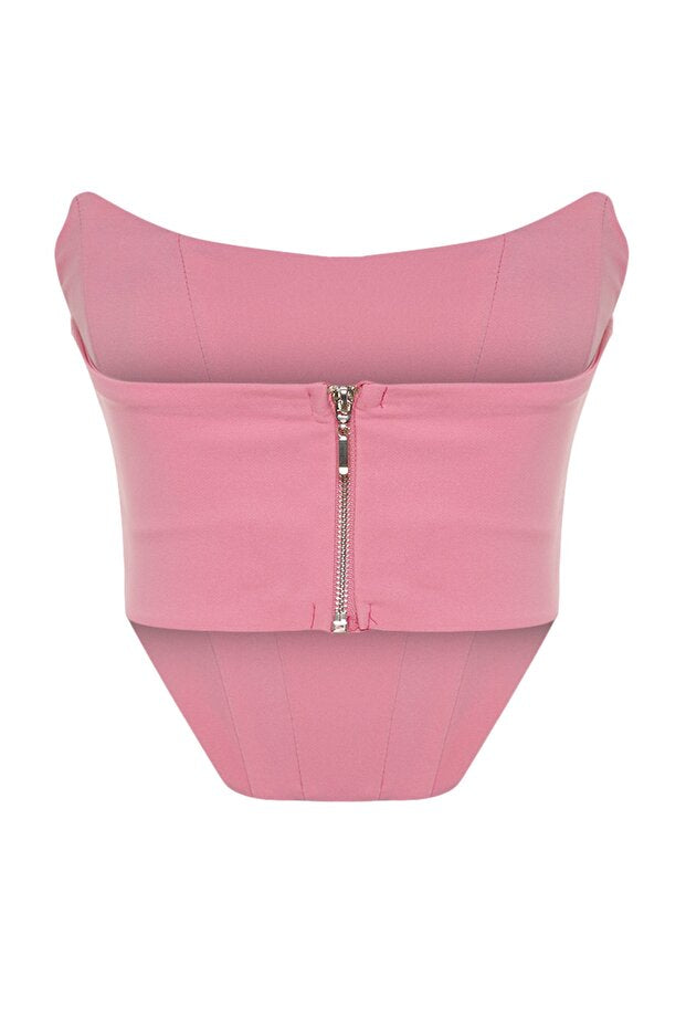 Pink K Crop Corset Detail Woven Bustier